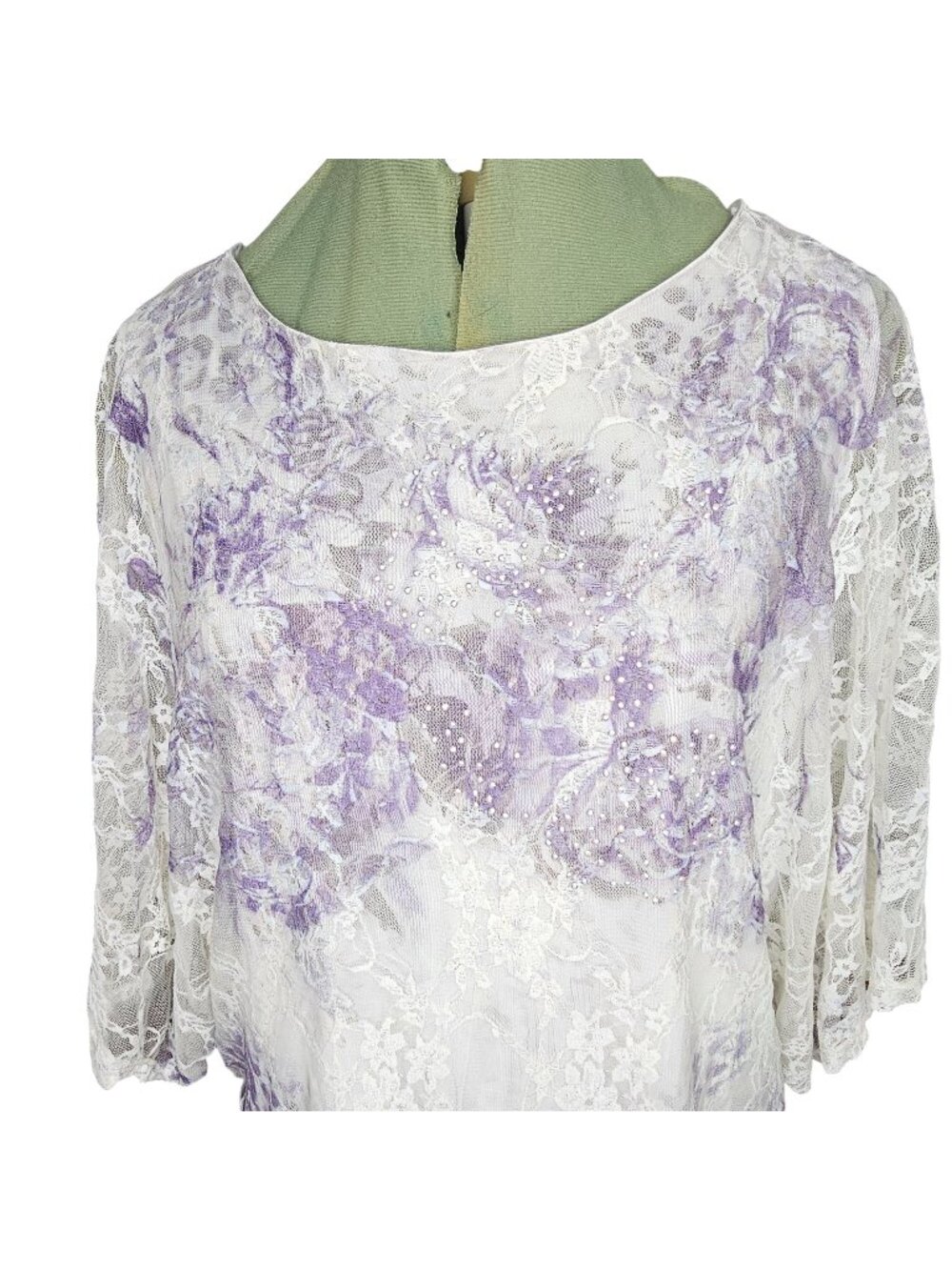 Woman's vintage  whimsy lace floral animal print boho flutter sleeve top M
